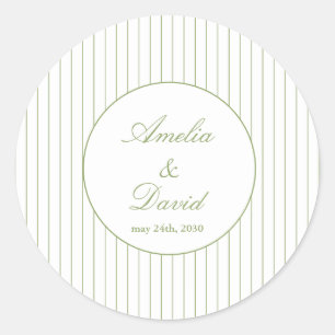 Chique Minimalistische Streep Groen Huwelijk Ronde Sticker