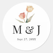 Chique minimalistische tulpen Waterverf Monogram b Ronde Sticker (Voorkant)