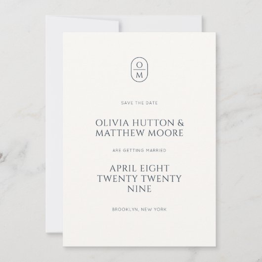 Chique Minimalistische Typografie Monogram Huwelij Save The Date (Voorkant)