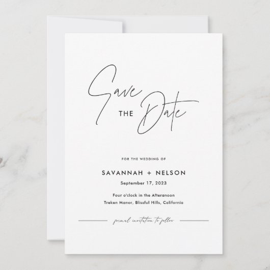 Chique Minimalistische Verlovingsfoto Save The Date (Achterkant)