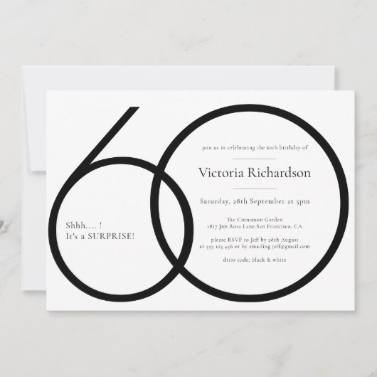 Chique minimalistische zwart wit verrassing 60e ve kaart (Voorkant)