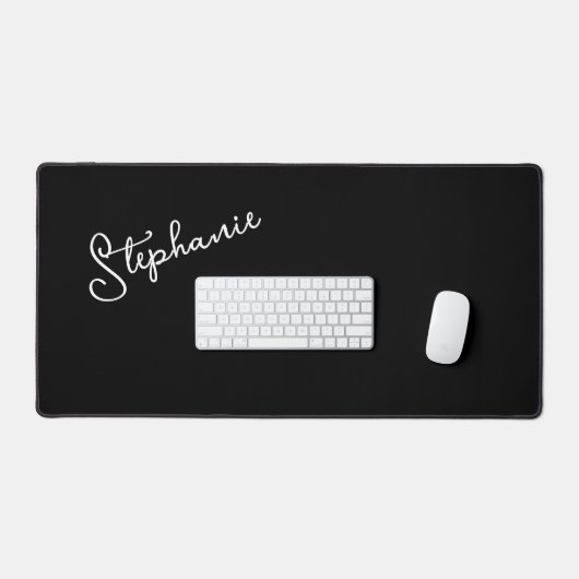 Chique minimalistische zwarte script gepersonalise bureaumat (Keyboard & Muis)