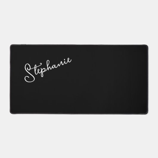Chique minimalistische zwarte script gepersonalise bureaumat (Voorkant)