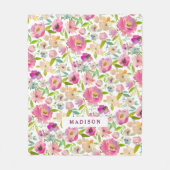 Chique Mint & Blush Roze Waterverf Floral Monogram Fleece Deken (Voorkant)