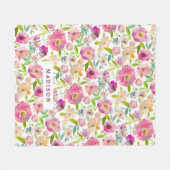 Chique Mint & Blush Roze Waterverf Floral Monogram Fleece Deken (Voorkant (Horizontaal))