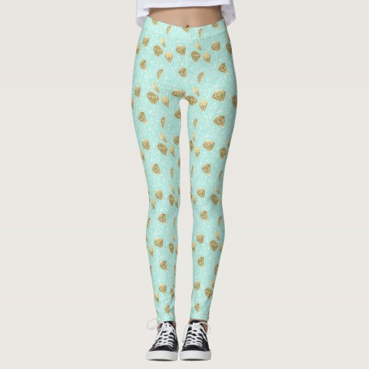 Chique Mint en Gouden Diamanten Leggings (Voorkant)