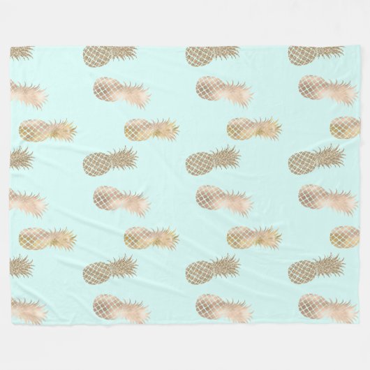 Chique Mint Goud Glam Ananas Fleece Deken (Voorkant (Horizontaal))