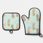 Chique Mint Goud Glam Ananas Ovenwant & Pannenlap Set (Voorkant)