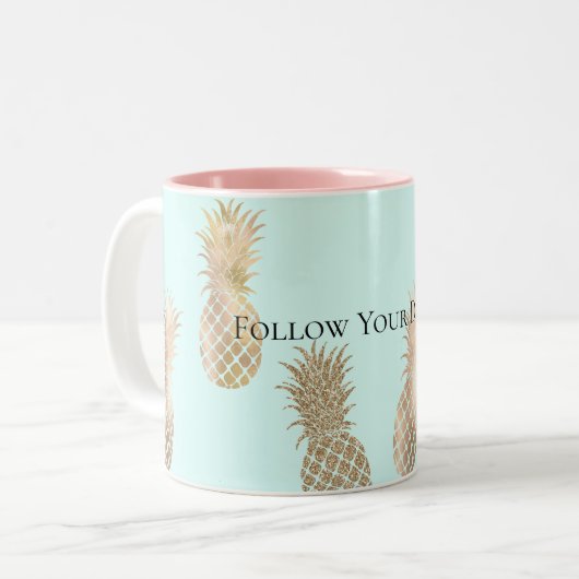 Chique Mint Goud Glam Ananas Tweekleurige Koffiemok (Voorkant links)