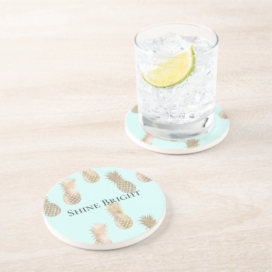 Chique Mint Goud Glam Ananas Zandsteen Onderzetter (Zijkant)