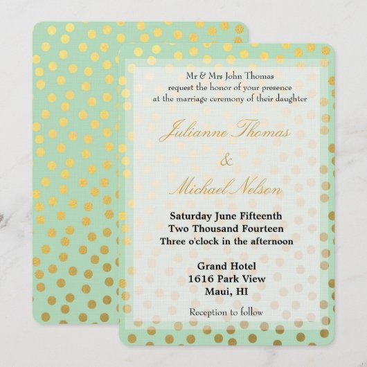 Chique Mint Goud Stippen Bruiloft Kaart (Voorkant / Achterkant)