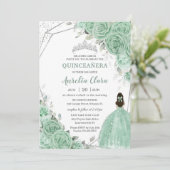 Chique Mint Groen Bloemen Prinses Zilver Quinceañe Kaart (Staand voorkant)