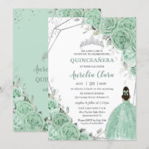 Chique Mint Groen Bloemen Prinses Zilver Quinceañe