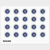 Chique Mint & Navy Grote Stippen Monogram Ronde Sticker (Vel)