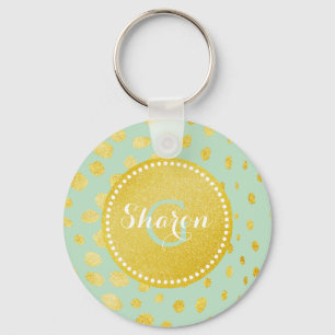 Chique mint nep goud glinsterend luipaardprint mon sleutelhanger