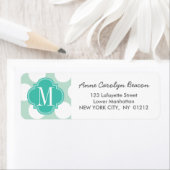 Chique Mint & Turquoise Grote Stippen Monogrammed Etiket (Insitu)