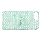 Chique Mint Waterverf Chevron Strepen Monogram Case-Mate iPhone Case (Achterkant (Horizontaal))