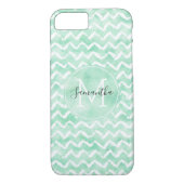 Chique Mint Waterverf Chevron Strepen Monogram Case-Mate iPhone Case (Achterkant)