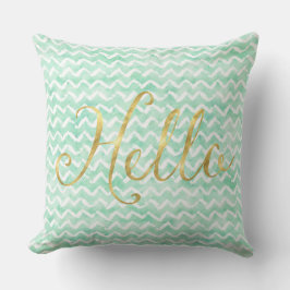 Chique Mint Waterverf Hallo Chevron Strepen Goud Kussen