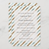 Chique Mint Wit Goud Glitter Strepen Bruiloft Kaart (Voorkant / Achterkant)