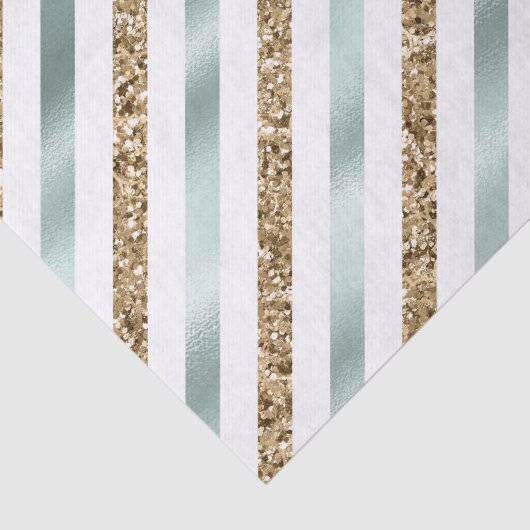 Chique Mint Wit Goud Glitter Strepen Tissuepapier (Detail)