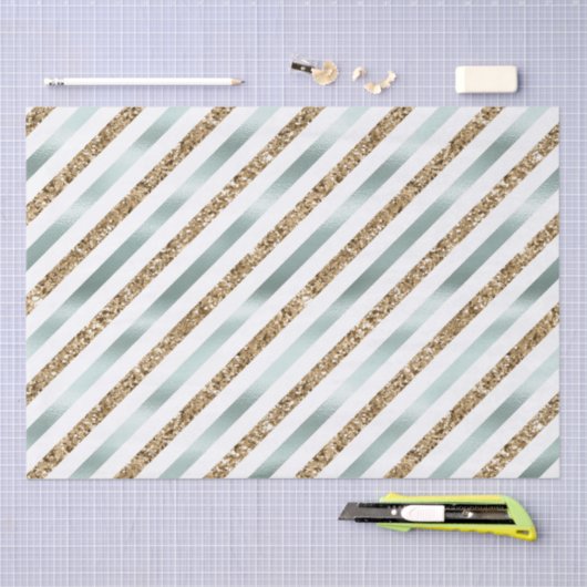 Chique Mint Wit Goud Glitter Strepen Tissuepapier (Craft)