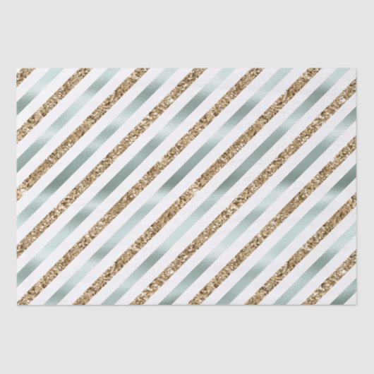 Chique Mint Wit Goud Glitter Strepen Tissuepapier (Voorkant)