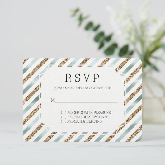 Chique Mint Wit Goud Glitter Wedding RSVP Kaartje (Staand voorkant)