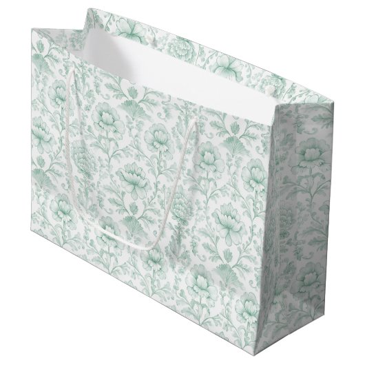Chique Mint Witte Bloemige Bruiloft Groot Cadeauzakje (Voorkant Gekanteld)
