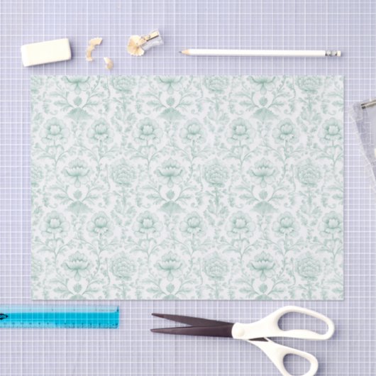 Chique Mint Witte Bloemige Bruiloft Tissuepapier (Craft)