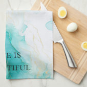 Chique Mint Witte Gouden Bruiloftsfeest Theedoek (Quarter Fold)