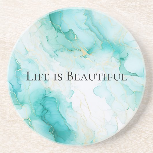 Chique Mint Witte Gouden Bruiloftsfeest Zandsteen Onderzetter (Voorkant)