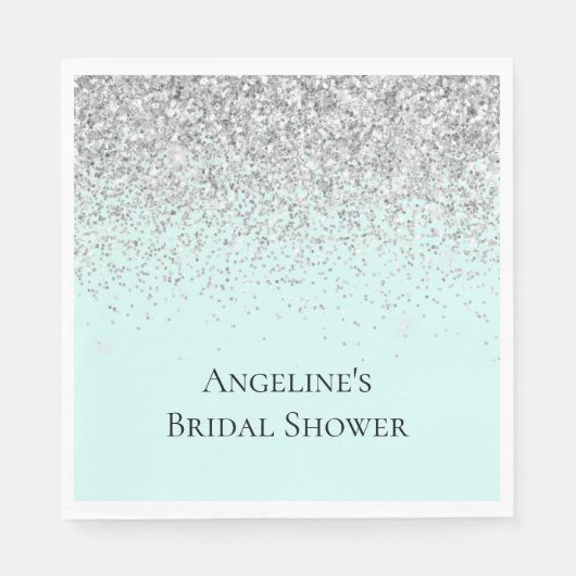 Chique Mint Zilver Glitter Bruiloft Borrel Servet (Voorkant)