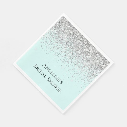 Chique Mint Zilver Glitter Bruiloft Borrel Servet (Hoek)