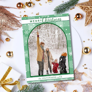 Chique Mintgroene Buffalo Plaid Sneeuwvlokken Kers Feestdagenkaart