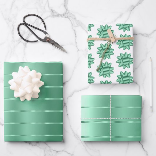 Chique mintgroene linten strik bruidsdouche inpakpapier vel (Voorkant)
