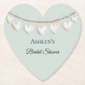 Chique mintgroene witte harten bruidsdouche kartonnen onderzetters (Voorkant)