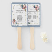 Chique Misty Rose Stofblauw Bloem Bruiloftsprogram Handwaaier (Voorkant en achterkant)
