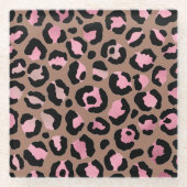 Chique mocha mousse, roze en zwart Leopard Print Glazen Onderzetter (Voorkant)