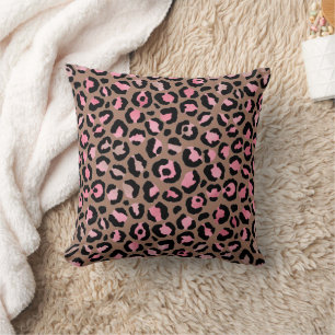 Chique mocha mousse, roze en zwart Leopard Print Kussen