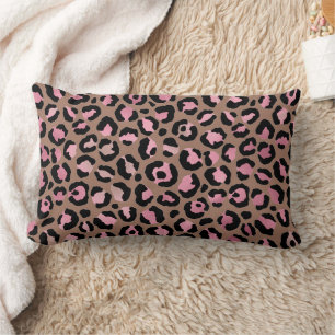 Chique mocha mousse, roze en zwart Leopard Print Kussen