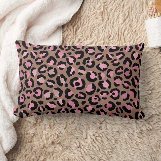 Chique mocha mousse, roze en zwart Leopard Print Kussen (Deken)