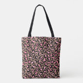 Chique mocha mousse, roze en zwart Leopard Print Tote Bag (Achterkant)