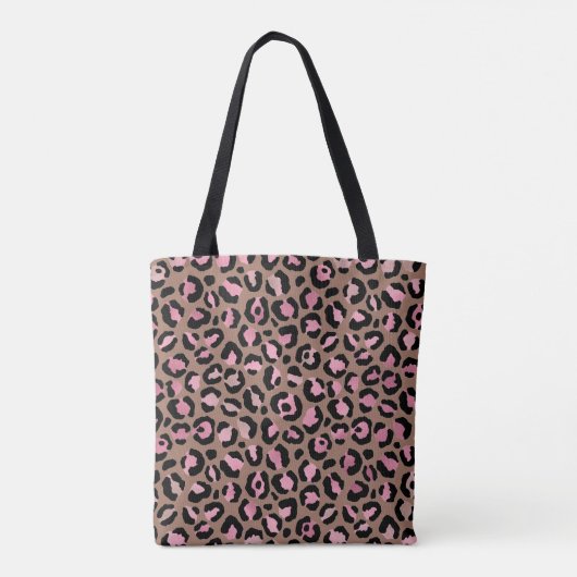 Chique mocha mousse, roze en zwart Leopard Print Tote Bag (Achterkant)