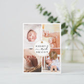 Chique Modern 4 Foto Vrolijk & Helder Kerstmis Feestdagenkaart (Staand voorkant)