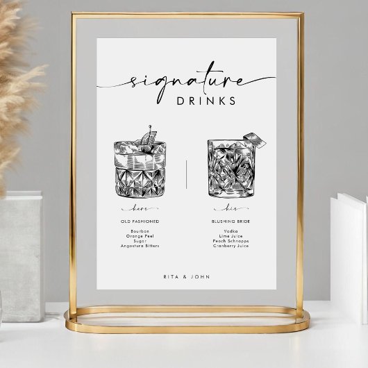 Chique Modern Bar Signature Drinken Trouwbord Poster