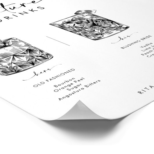 Chique Modern Bar Signature Drinken Trouwbord Poster (Hoek)