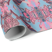 Chique Modern Barok Patroon in Roze en Blauw Inpak Cadeaupapier (Rol Hoek)