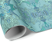 Chique Modern Barokpatroon in Blauw en Groen Cadeaupapier (Rol Hoek)