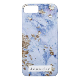 Chique Modern blauw gouden marmer gepersonaliseerd iPhone 8/7 Hoesje